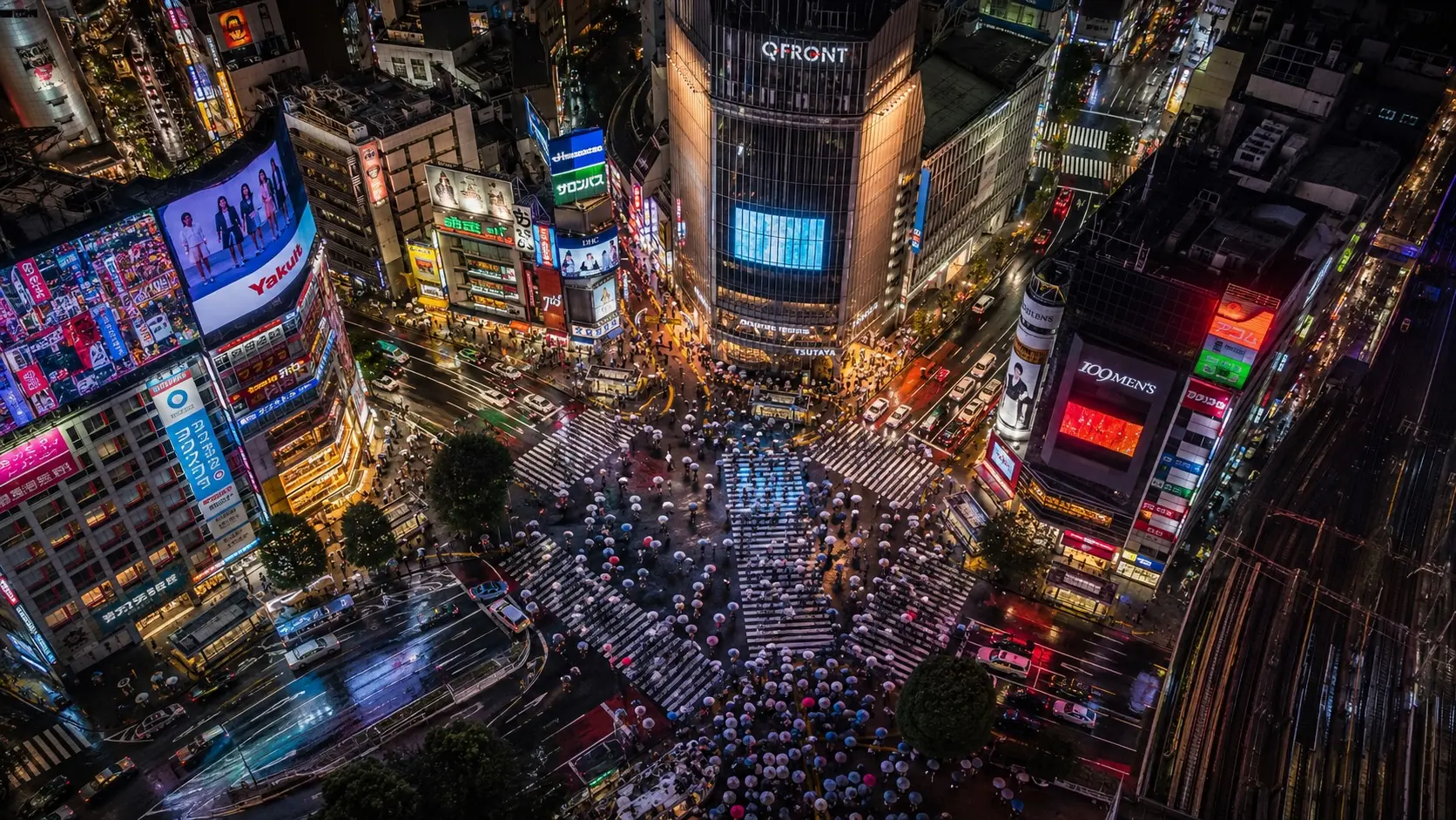 Shibuya Crossing Tokyo at night in the rain